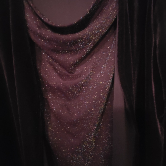 Kathie Lee Women's Deep Purple Velvet Sparkly Shirt Cardigan. XL - Picture 3 of 5